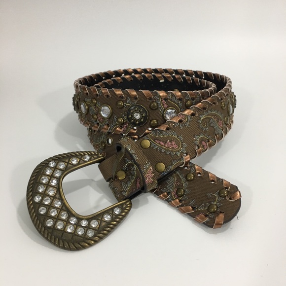 Faux Leather Rhinestone Embellished Paisley Belt - Picture 2 of 8